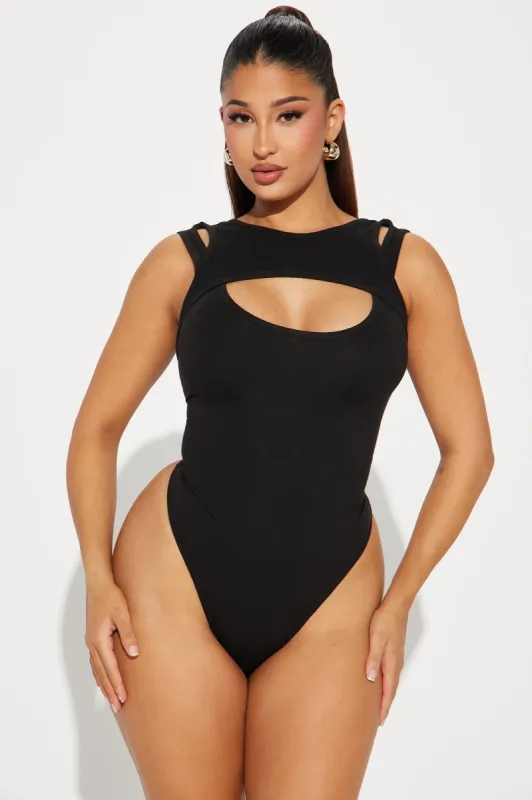 Kendall Cut Out Bodysuit - Black sold by Fashion Nova