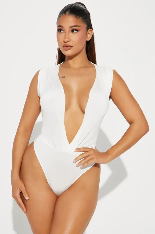 Kamari Deep V-Neck Bodysuit - Ivory sold by Fashion Nova