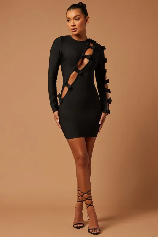 Lucille Bow Bandage Mini Dress - Black sold by Fashion Nova