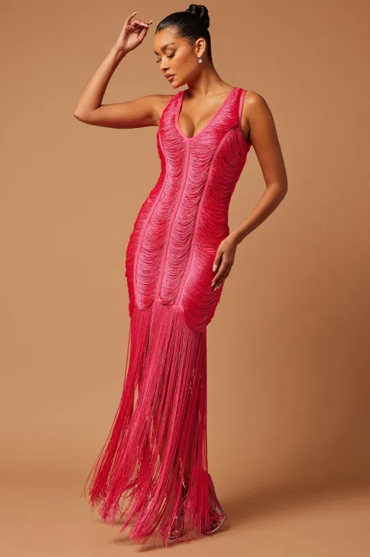 Kasey Fringe Bandage Mini Dress - Pink sold by Fashion Nova