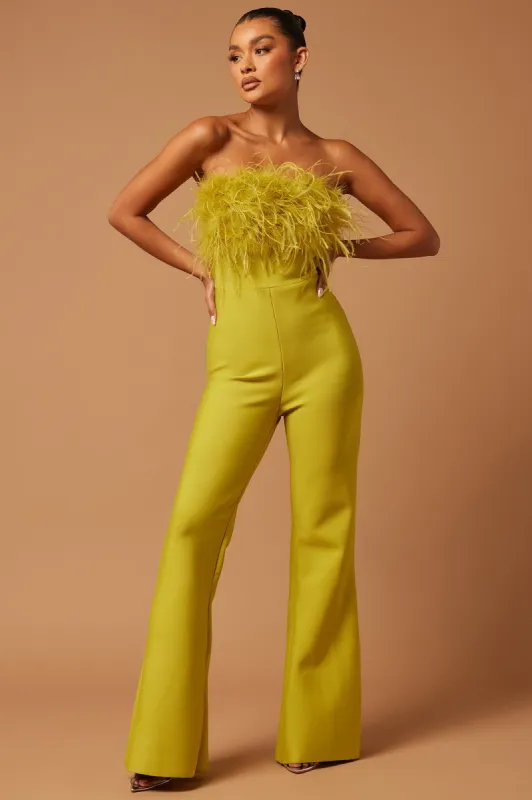 Fay Feather Bandage Jumpsuit - Chartreuse sold by Fashion Nova