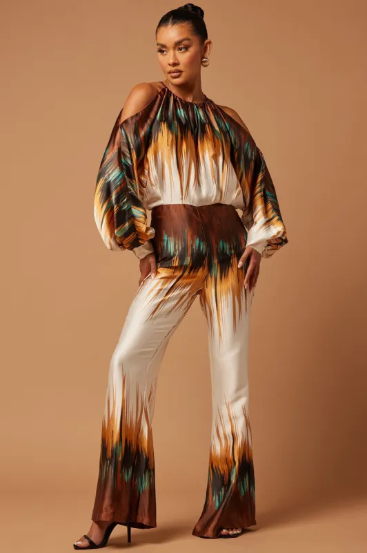 Amalee Satin Jumpsuit - Brown/combo sold by Fashion Nova