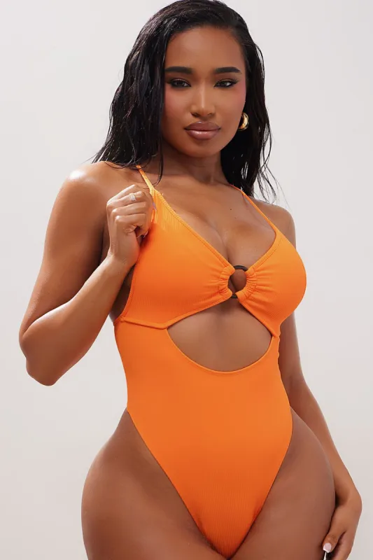 Summer Splash Ribbed  O-Ring 1 Piece Swimsuit - Orange sold by Fashion Nova