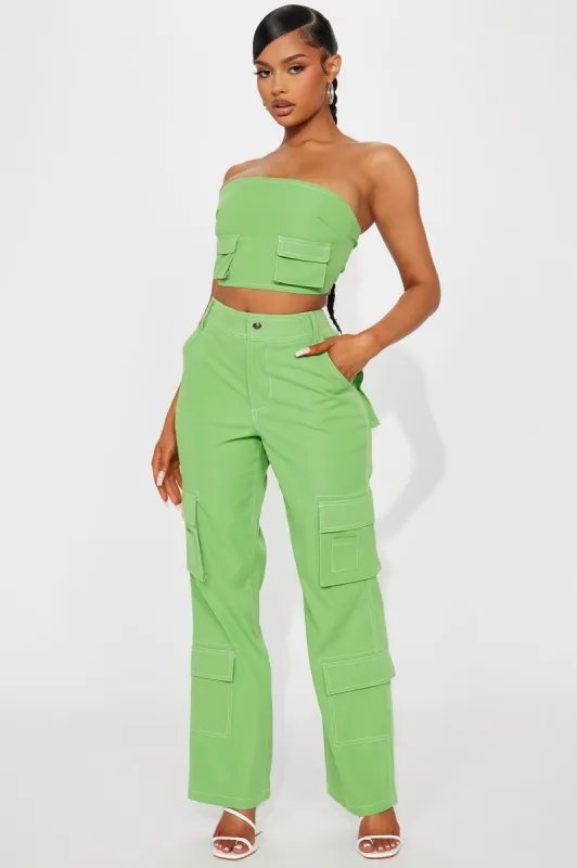 Totally Candid Cargo Pant Set - Green sold by Fashion Nova