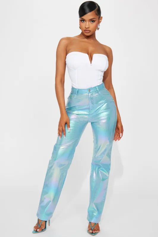 Disco Diva Metallic Faux Leather Pant - Blue sold by Fashion Nova