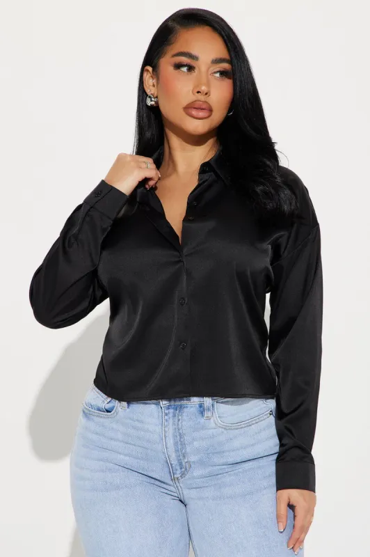 Ariel Satin Shirt - Black sold by Fashion Nova