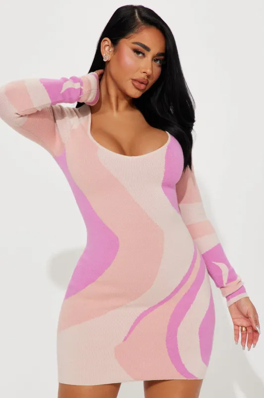 Serena Sweater Mini Dress - Pink/combo sold by Fashion Nova
