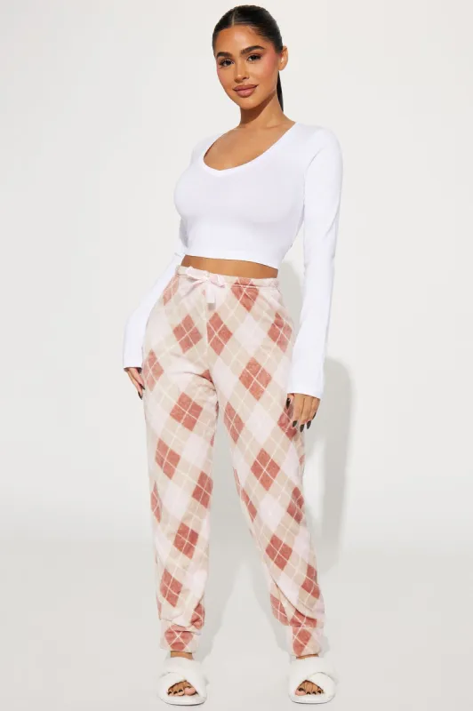 Cuddled By You Plush PJ Joggers - Pink/combo sold by Fashion Nova