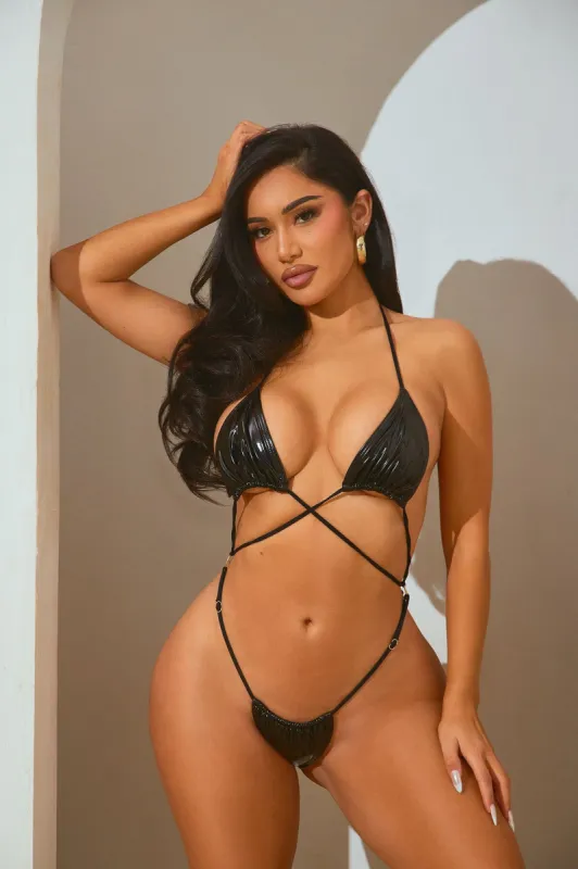Keep A Secret Strappy 1 Piece Monokini - Black sold by Fashion Nova