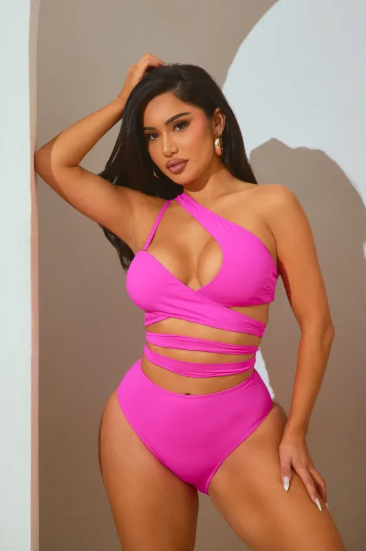 Sipping On Coconuts Strappy Cutout 2 Piece Bikini - Hot Pink sold by Fashion Nova
