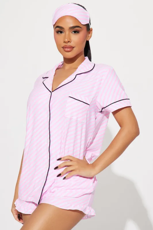 Baby Girl 3 Piece PJ Short Set - White/Pink sold by Fashion Nova