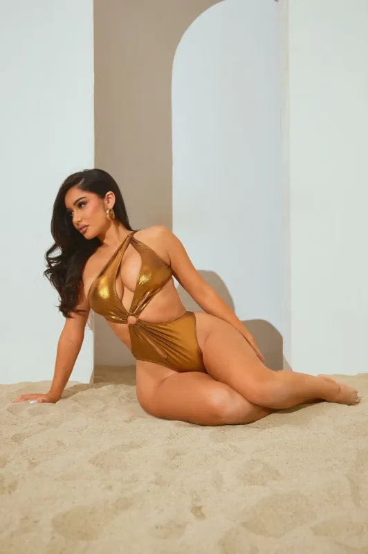 Ice Pop Cutout Metallic 1 Piece Swimsuit - Gold sold by Fashion Nova
