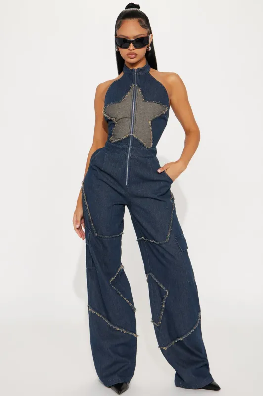 Star Of Your Eye Denim Jumpsuit - Dark Wash sold by Fashion Nova