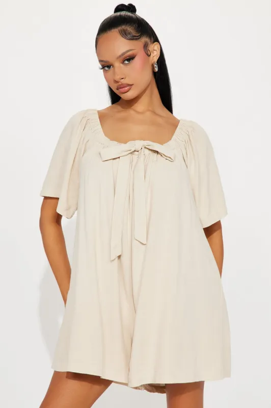 Bailey Linen Romper - Oatmeal sold by Fashion Nova