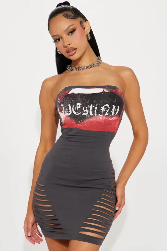 Try and Keep Up Mini Dress - Charcoal sold by Fashion Nova
