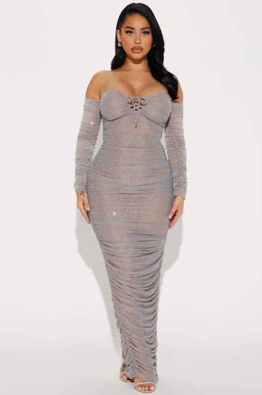 Gemma Rhinestone Mesh Maxi Dress - Grey sold by Fashion Nova