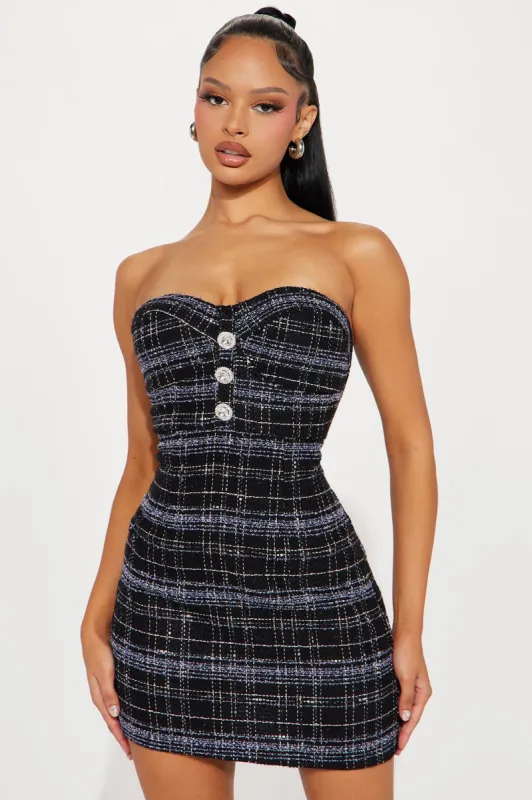 Blair Tweed Mini Dress - Black sold by Fashion Nova