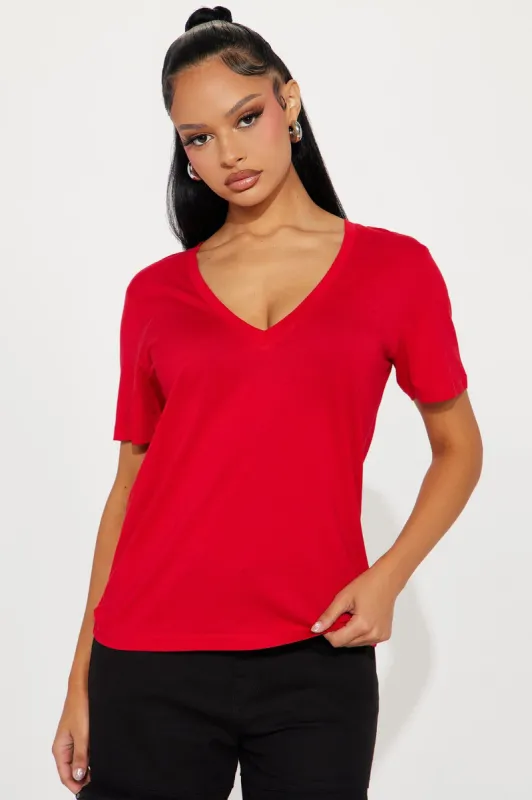 Ava V-Neck Tee - Red sold by Fashion Nova