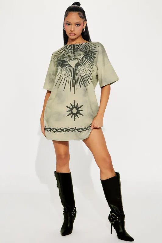 Safe Love T-Shirt Mini Dress - Nude/combo sold by Fashion Nova