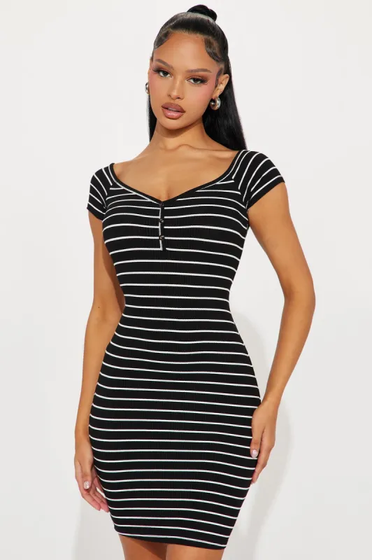 Everley Ribbed Mini Dress - Black/White sold by Fashion Nova