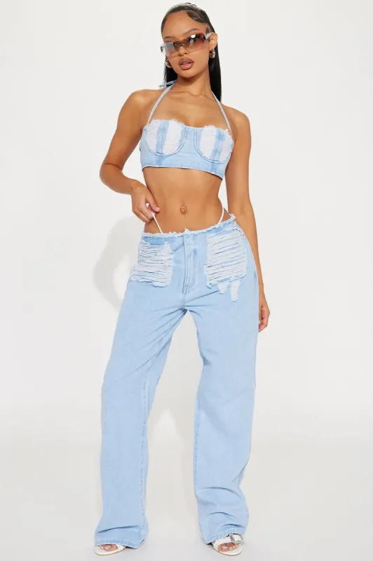 Want To Have Fun Denim Pant Set - Light Wash sold by Fashion Nova