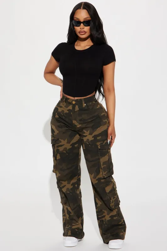 Shoot Your Shot Camo Cargo Pant - Olive sold by Fashion Nova