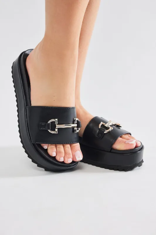 Always Fair Platform Sandals - Black sold by Fashion Nova