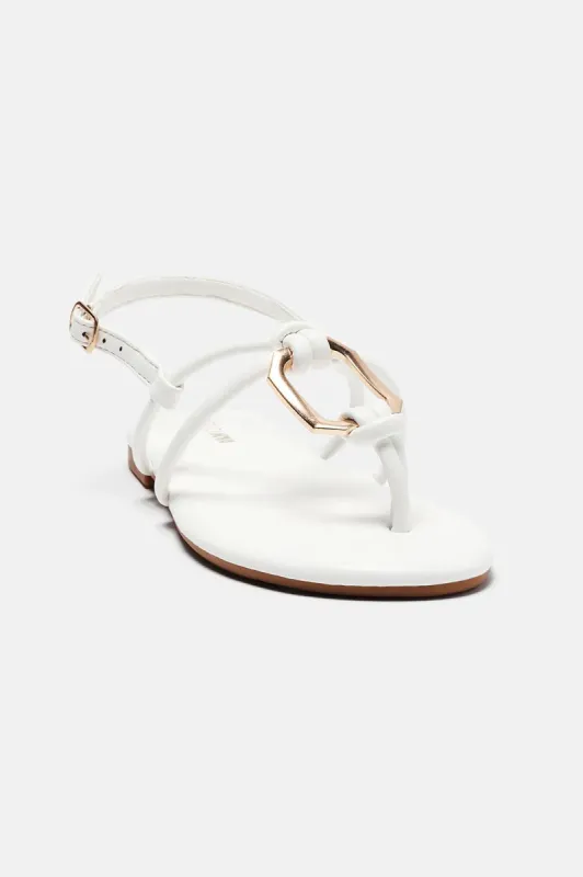 Staying Back Flat Sandals - White sold by Fashion Nova