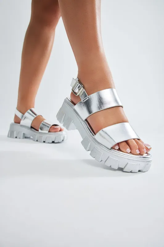 Just A Glance Platform Sandals - Silver sold by Fashion Nova