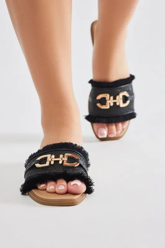 No Wrong Way Flat Sandals - Black sold by Fashion Nova