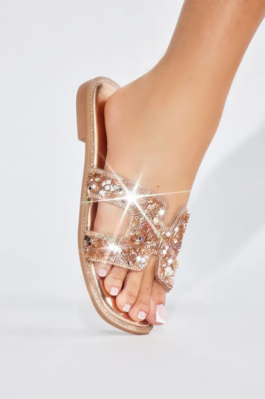 One Of The Gals Embellished Flat Sandals - Rose Gold sold by Fashion Nova