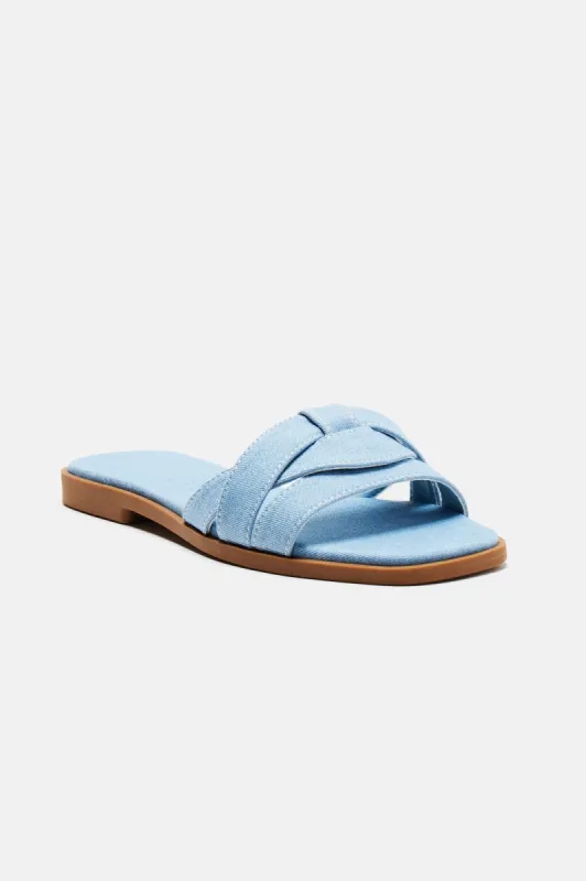 Jeanne Flat Sandals - Denim sold by Fashion Nova