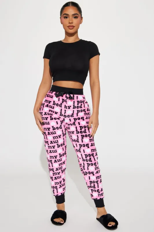 Heart My Bed Plush PJ Joggers - Black/Pink sold by Fashion Nova