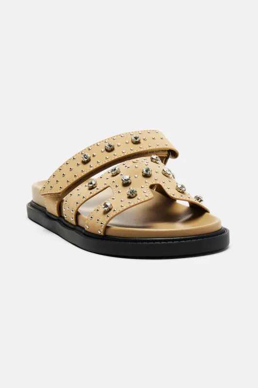 Catch Up With Me Embellished Casual Slides - Nude sold by Fashion Nova