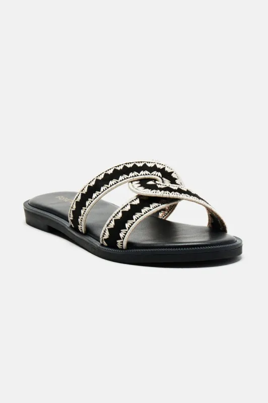 Just A Fling Flat Sandals - Black sold by Fashion Nova