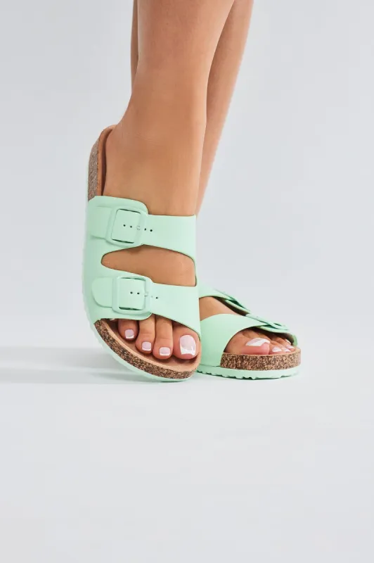 Adriana Buckle Slides - Mint sold by Fashion Nova