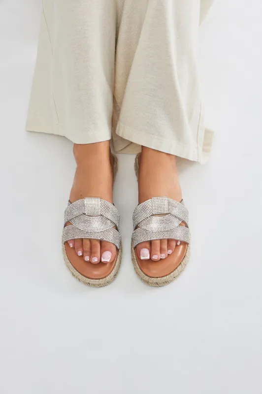 Julianna Embellished Flat Sandals - Beige sold by Fashion Nova