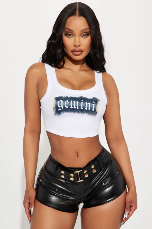 Gemini Energy Denim Patch Tank Top - White sold by Fashion Nova