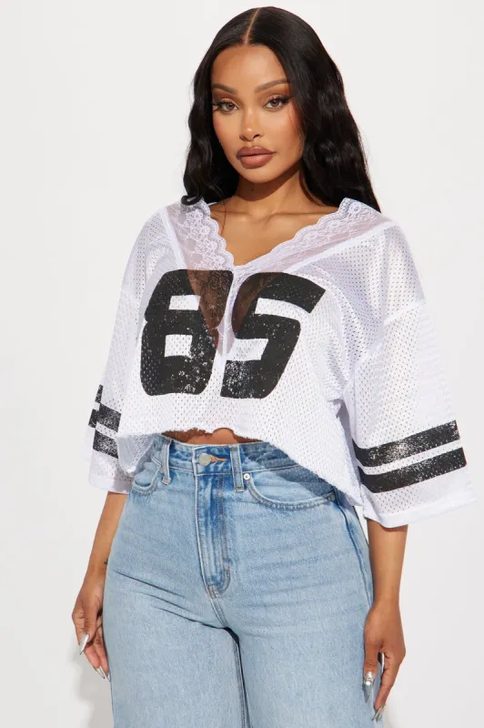 Lucky 85 Lace Jersey Tee - White sold by Fashion Nova