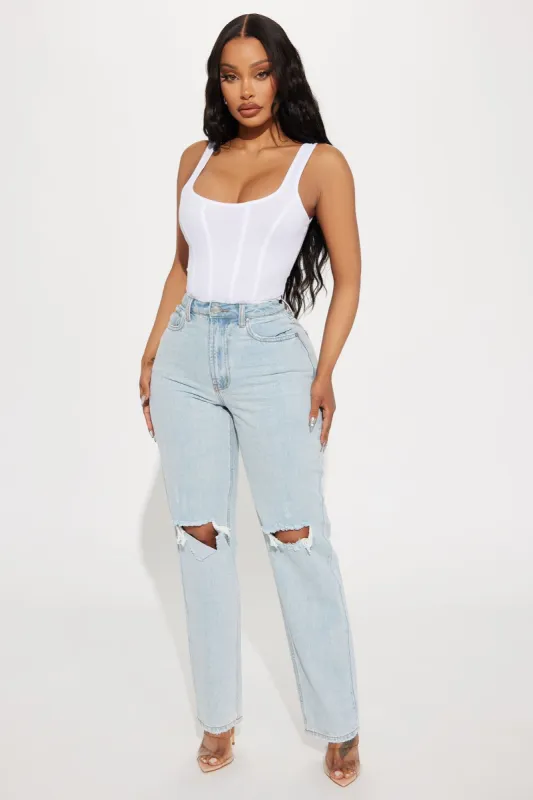 Calling It Ripped Straight Leg Jeans - Light Wash sold by Fashion Nova