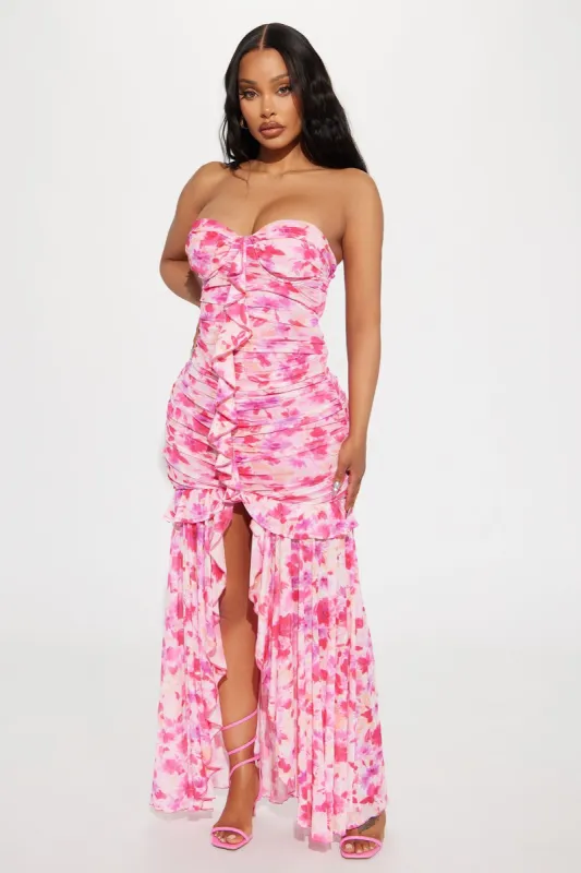 April Floral Mesh Maxi Dress - Pink/combo sold by Fashion Nova