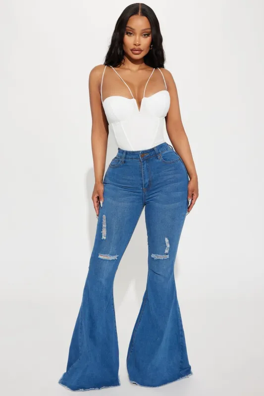 Agatha Stretch Ripped Flare Jeans - Medium Wash sold by Fashion Nova