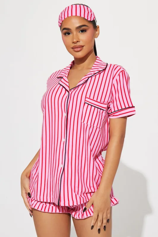 Come Back To Bed 3 Piece PJ Short Set - Pink/combo sold by Fashion Nova