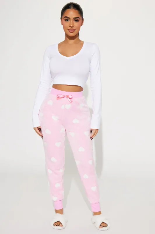 Sleepy Hearts Plush PJ Joggers - Pink/combo sold by Fashion Nova