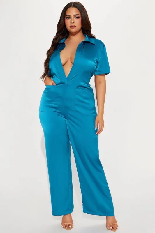Nyra Satin Jumpsuit - Jade sold by Fashion Nova