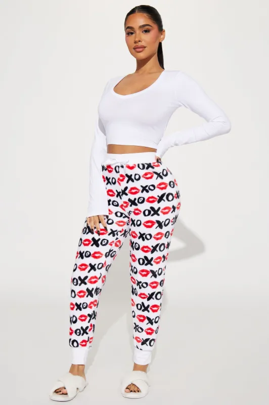 Hugs And Kisses Plush PJ Joggers - White/combo sold by Fashion Nova