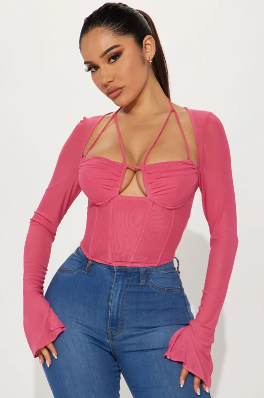 Melanie Mesh Corset Top - Hot Pink sold by Fashion Nova