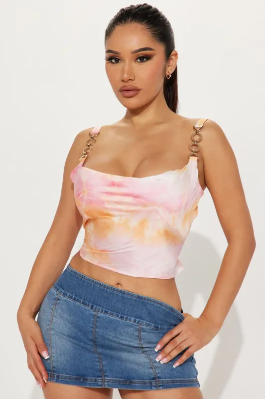 Chelina Satin Top - Orange/combo sold by Fashion Nova