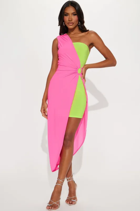 Starlight Lucy Midi Dress - Hot Pink/combo sold by Fashion Nova