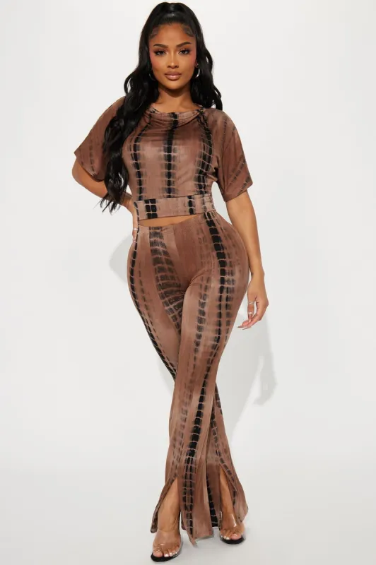 Come Again Tie Dye Pant Set - Brown/combo sold by Fashion Nova